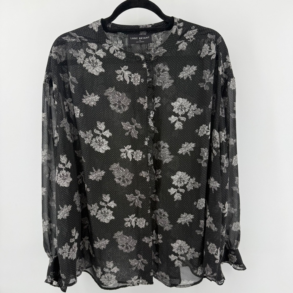 Lane Bryant Black Fairy Dot Sheer Ruffle Whimsygoth Blouse Size 22 - Picture 6 of 10